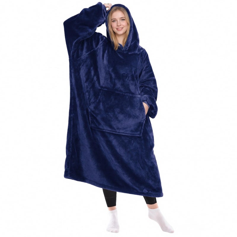 KPBLIS Wearable Blanket Hoodie Gifts for Women Men, Cozy Hoodie Blankets Sweatshirt Christmas Birthday Gifts for Women Mom Wife, Warm Fleece Hooded Blanket with Sleeves for Adults, Navy - Image 1